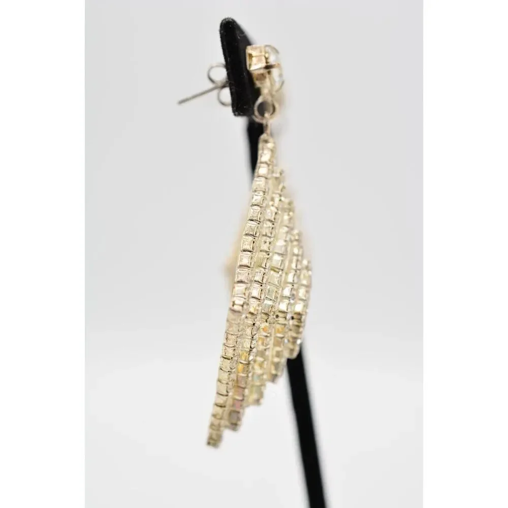 Vintage Crystal Earrings Dangle Prong Rhinestone Silver Sparkling 1990s 9L